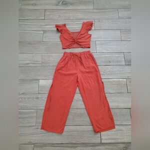 SHEIN Rust Red Straight Leg Pants & Top Set